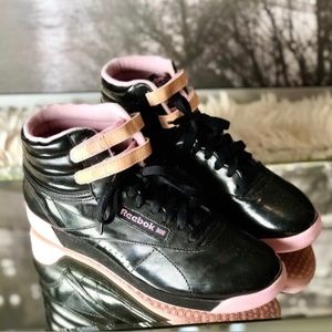 (Vintage) Retro Reebok Soft Pink & Black Hi-Top Sneakers